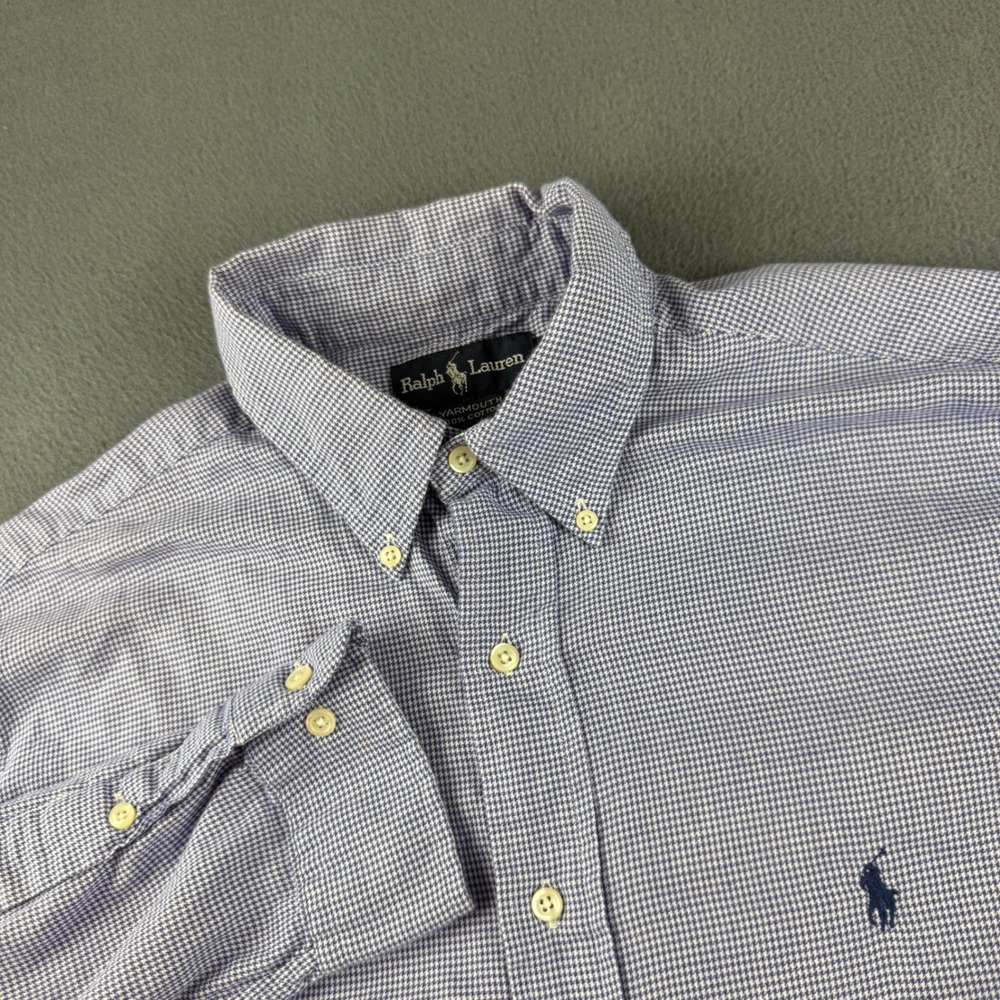 Polo Ralph Lauren Yarmouth Shirt Men's 16.5 32 33 Blue Houndstooth Pony Dress